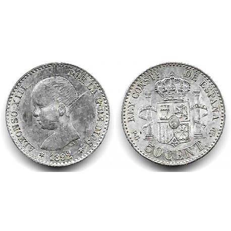 Alfonso XIII. 1892*(9-2). 50 Céntimos (EBC-) (Plata) Ceca de Madrid PG-M