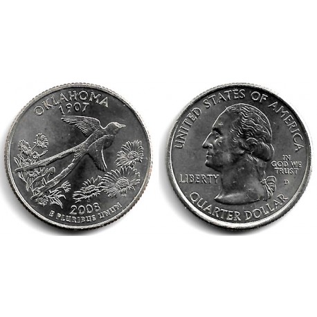 (421) Estados Unidos de América. 2008(D). Quarter Dollar (SC) Oklahoma