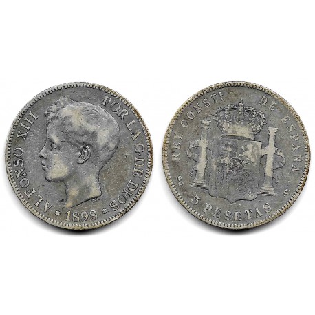 Alfonso XIII. 1898*(---98). 5 Pesetas (BC) (Plata) Ceca de Madrid SG-V