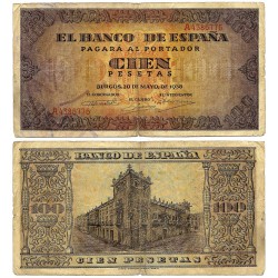 Estado Español. 1938. 100 Pesetas (BC+/BC) Serie A, Leves roturas en márgenes y doblez central
