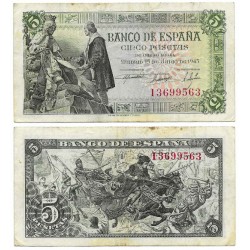 Estado Español. 1945. 5 Pesetas (MBC-) Serie I, Manchas