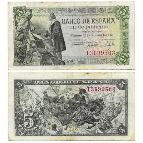 Estado Español. 1945. 5 Pesetas (MBC-) Serie I, Manchas