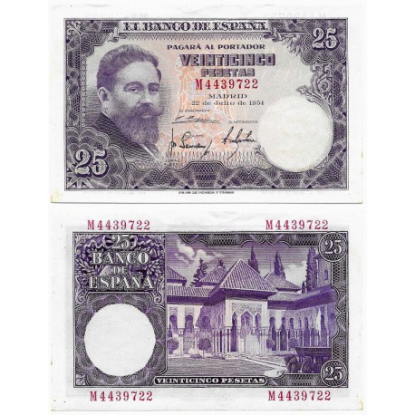 Estado Español. 1954. 25 Pesetas (EBC) Serie M, Leves Manchas