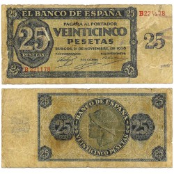 Estado Español. 1936. 25 Pesetas (BC) Serie B, Leves Roturas