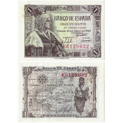 Estado Español. 1945. 1 Peseta (MBC+) Serie E, Mancha