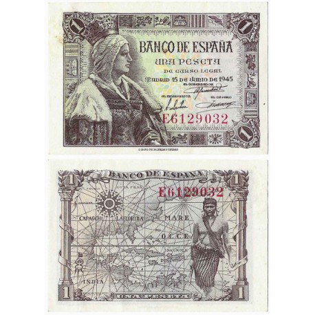 Estado Español. 1945. 1 Peseta (MBC+) Serie E, Mancha