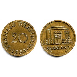 (2) Saarland. 1954. 20 Francs (MBC)