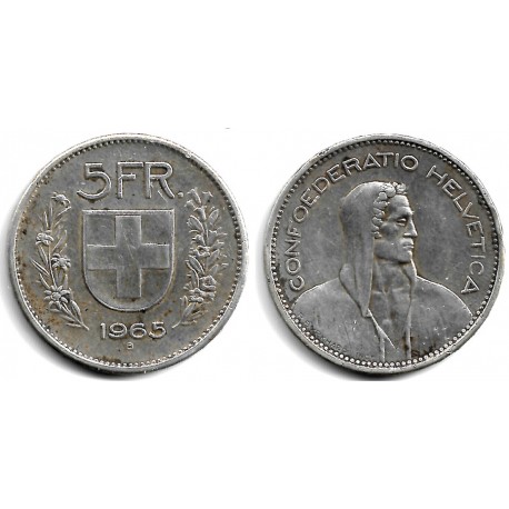 (40) Suiza. 1965(B). 5 Francs (BC) (Plata)