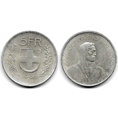 (40) Suiza. 1966B. 5 Francs (EBC) (Plata)