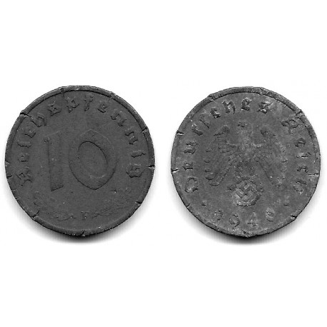 (101) Alemania (III Reich). 1940(F). 10 Pfennig (BC/BC-) Dañada en el canto