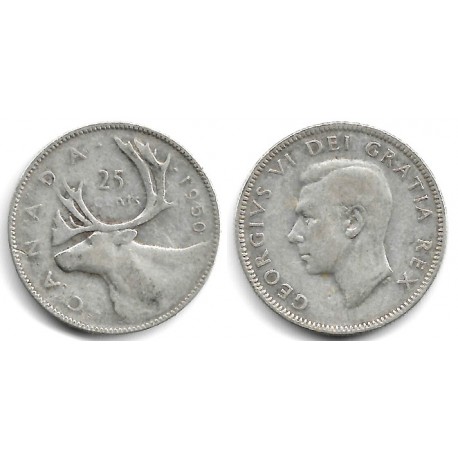 (44) Canadá. 1950. 25 Cents (BC-) (Plata)