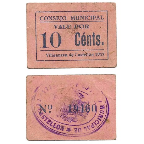 Villanueva de Castellón. 1937. 10 Céntimos (EBC)