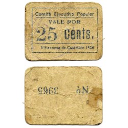 Villanueva de Castellón. 1937. 25 Céntimos (BC-)