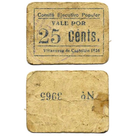 Villanueva de Castellón. 1937. 25 Céntimos (BC-)