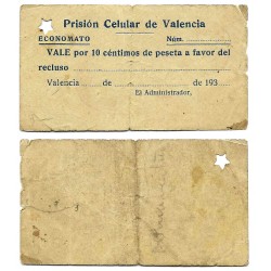 Prisión Celular de Valencia. Economato. Vale por 10 Céntimos (BC)