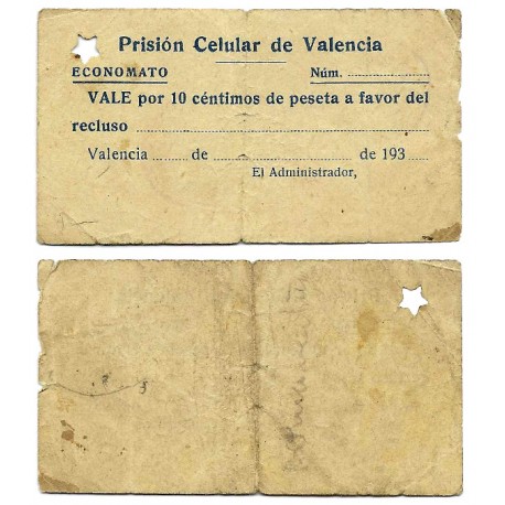 Prisión Celular de Valencia. Economato. Vale por 10 Céntimos (BC)