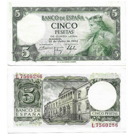 Estado Español. 1954. 5 Pesetas (EBC) Serie L