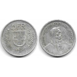 (40) Suiza. 1951(B). 5 Francs (MBC) (Plata)