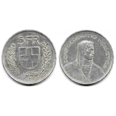 (40) Suiza. 1949(B). 5 Francs (MBC) (Plata)