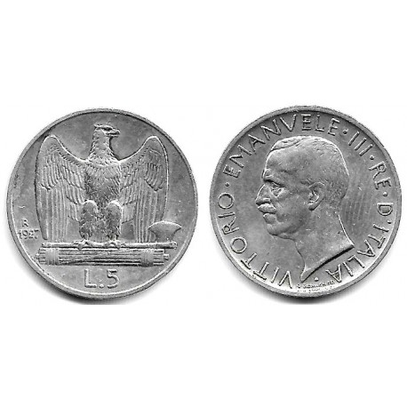 (67.1) Italia. 1927. 5 Lira (MBC) (Plata)