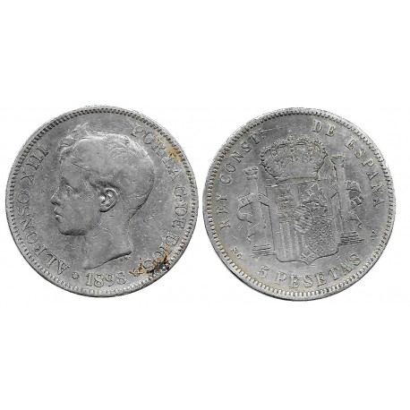 Alfonso XIII. 1898*(---98). 5 Pesetas (BC-/BC) (Plata) Ceca de Madrid SG-V