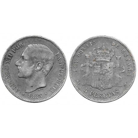 Alfonso XII. 1885*(18-8-). 5 Pesetas (BC) (Plata) Ceca de Madrid MS-M
