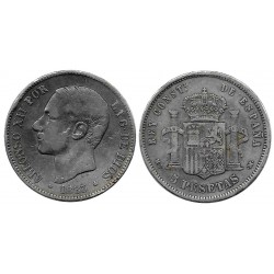 Alfonso XII. 1883*(18-83). 5 Pesetas (BC) (Plata) Ceca de Madrid MS-M