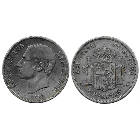 Alfonso XII. 1883*(18-83). 5 Pesetas (BC) (Plata) Ceca de Madrid MS-M