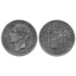 Alfonso XII. 1885*(-----). 5 Pesetas (BC) (Plata) Ceca de Madrid MS-M