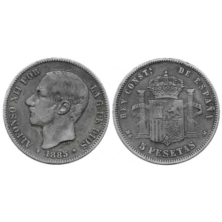 Alfonso XII. 1885*(-----). 5 Pesetas (BC) (Plata) Ceca de Madrid MS-M