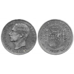 Alfonso XII. 1885*(18-87). 5 Pesetas (BC) (Plata) Ceca de Madrd MS-M