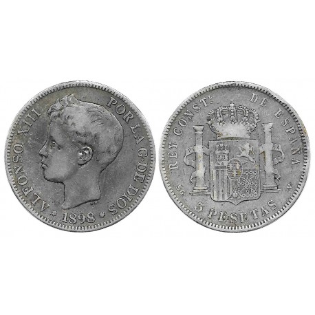 Alfonso XIII. 1898*(18---). 5 Pesetas (BC) (Plata) Ceca de Madrid SG-V