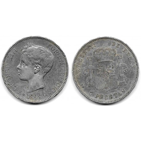 Alfonso XIII. 1898*(18-98). 5 Pesetas (BC) (Plata) Ceca de Madrid SG-V