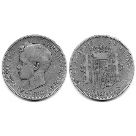 Alfonso XIII. 1898*(18---). 5 Pesetas (BC-) (Plata) Ceca de Madrid SG-V