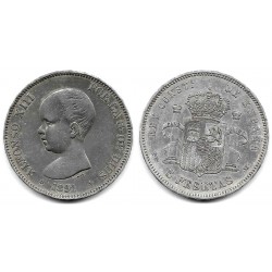 Alfonso XIII. 1891*(18-91). 5 Pesetas (MBC-) (Plata) Ceca de Madrid PG-M