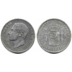 Alfonso XII. 1884*(---84). 5 Pesetas (BC) (Plata) Ceca de Madrid MS-M