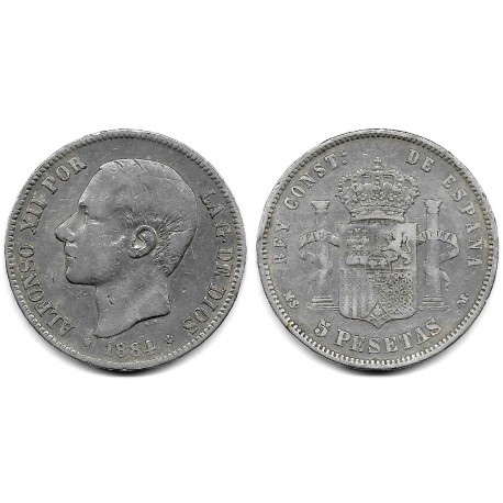 Alfonso XII. 1884*(---84). 5 Pesetas (BC) (Plata) Ceca de Madrid MS-M