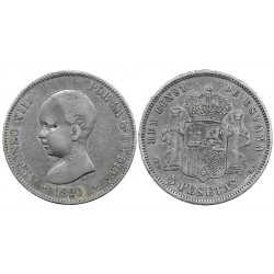 Alfonso XIII. 1890*(---90). 5 Pesetas (BC+) (Plata) Ceca de Madrid PG-M