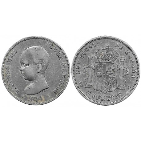 Alfonso XIII. 1890*(---90). 5 Pesetas (BC+) (Plata) Ceca de Madrid PG-M