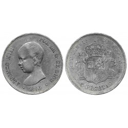 Alfonso XIII. 1890*(18-90). 5 Pesetas (BC/BC+) (Plata) Ceca de Madrid MP-M
