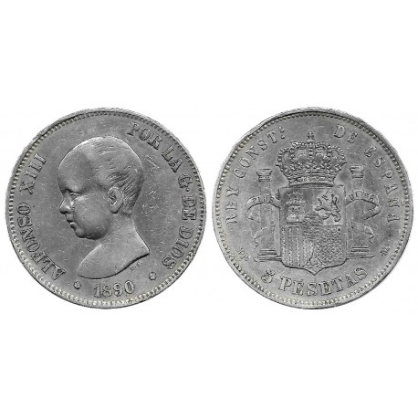 Alfonso XIII. 1890*(18-90). 5 Pesetas (BC/BC+) (Plata) Ceca de Madrid MP-M