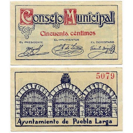 Puebla Larga. 1937. 50 Céntimos (EBC+)