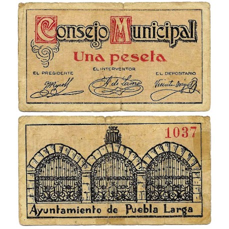 Puebla Larga. 1937. 1 Peseta (MBC-)