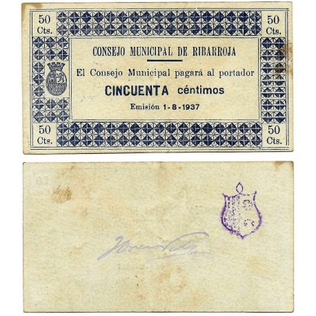 Ribarroja. 1937. 50 Céntimos (EBC)