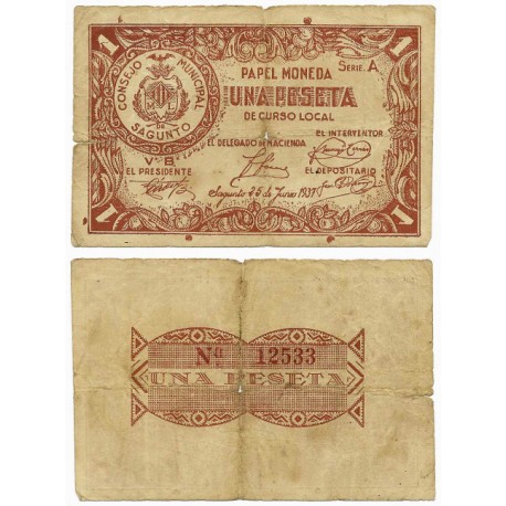 Sagunto. 1937. 1 Peseta (RC+) Roturas