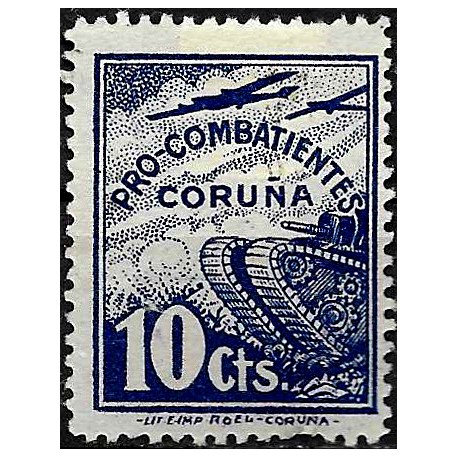 Viñeta. Pro Combatientes. Coruña. 10 Céntimos (Nuevo, con señal de fijasellos)