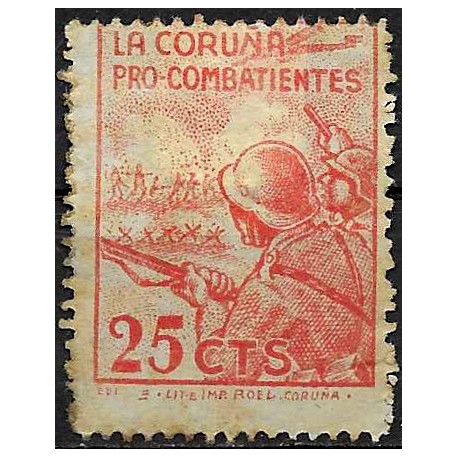Viñeta. Pro Combatientes. La Coruña. 25 Céntimos (Usado)