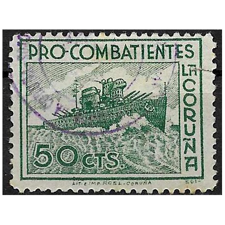Viñeta. Pro Combatientes. La Coruña. 50 Céntimos (Usado, con rotura)