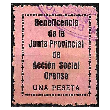 Viñeta. Beneficencia de la Junta Provincial de Acción Social. Orense. 1 Peseta (Usado)