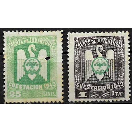 Viñetas. Frente de Juventudes. Serie de 2 Valores (Nuevo y Usado, con señal de fijasellos y leve rotura)